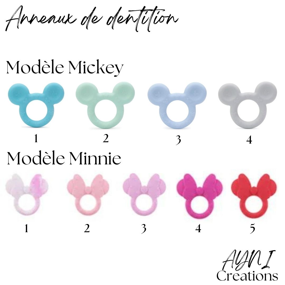 Anneau de dentition personnalisé en silicone, modèle MINNIE