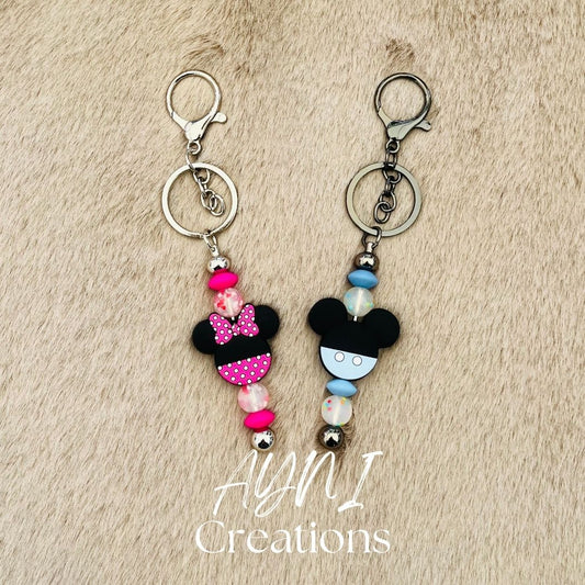 Porte-clés / bijou de sac MINNIE / MICKEY, personnalisé en perles silicone