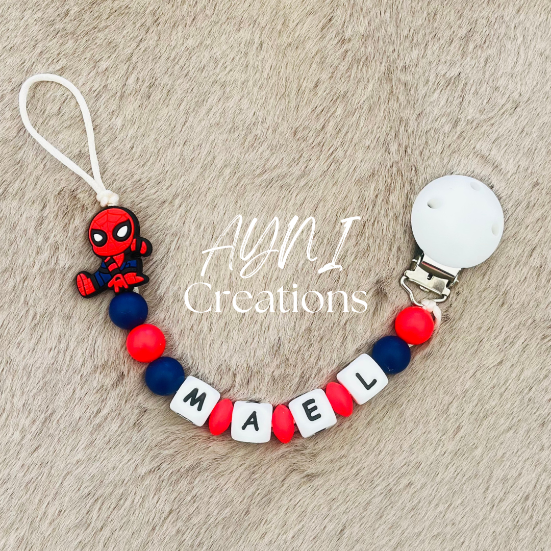 Attache-tétine personnalisée en silicone, modèle SPIDERMAN