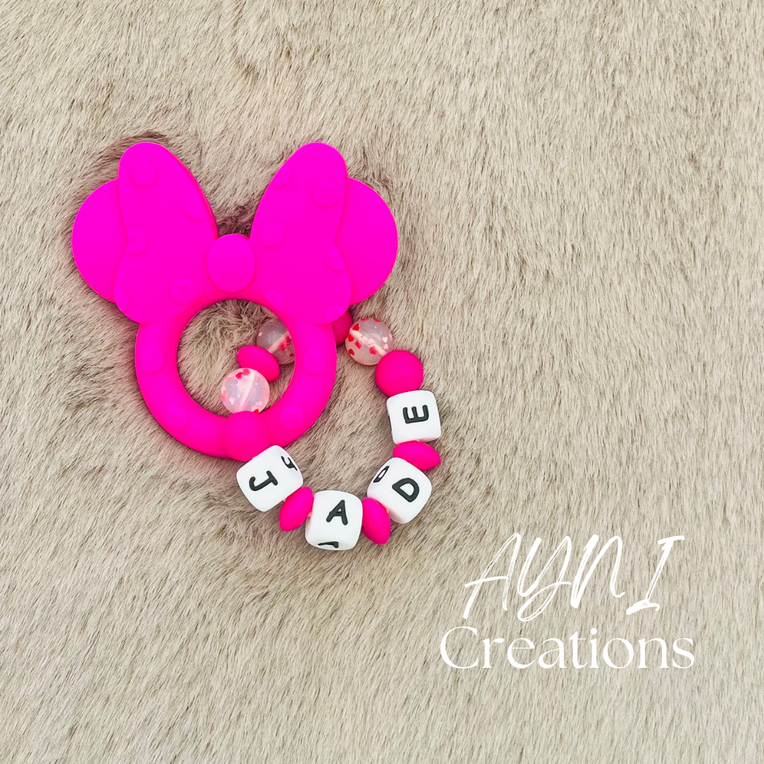 Anneau de dentition personnalisé en silicone, modèle MINNIE