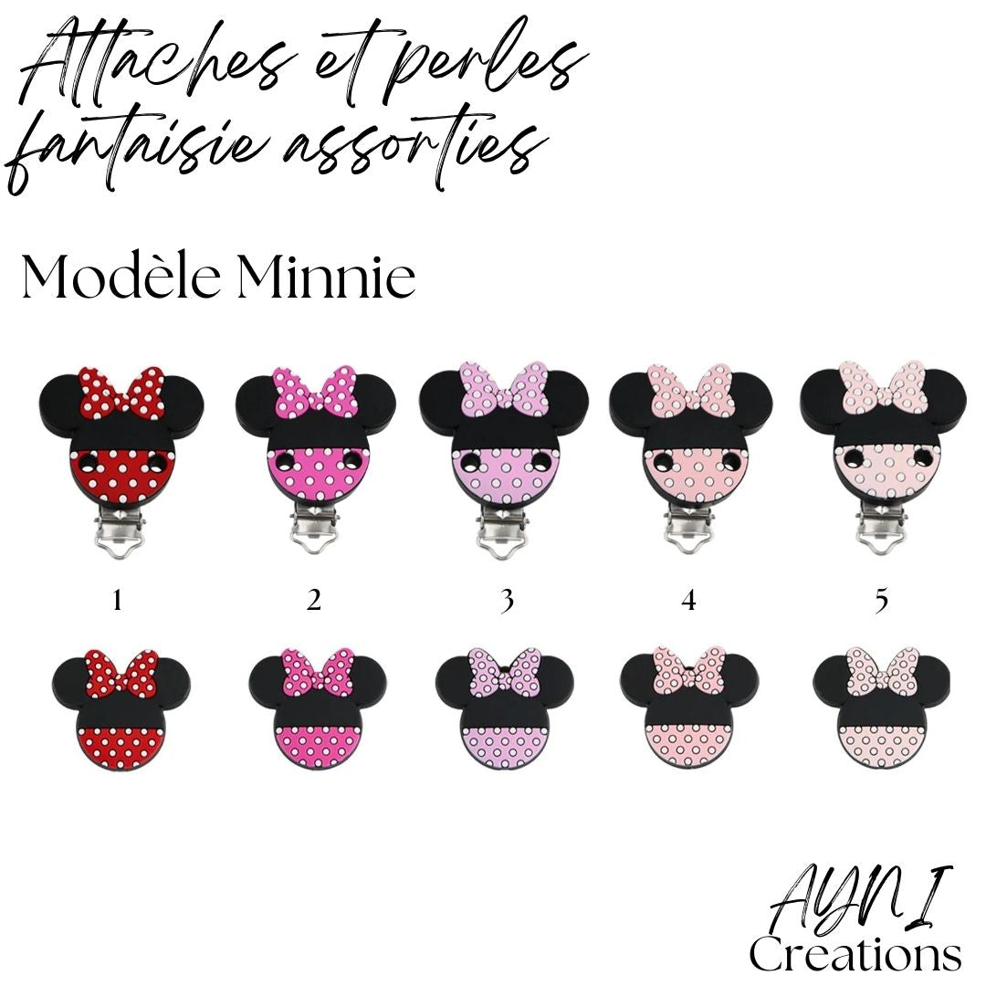 Attache-tétine personnalisée en silicone, modèle MINNIE ROSE