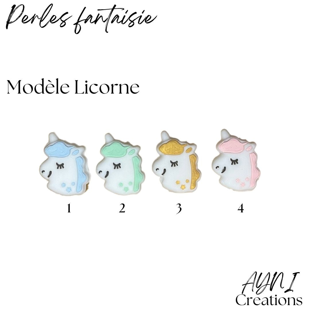 Attache-tétine personnalisée en silicone, modèle LICORNE ROSE