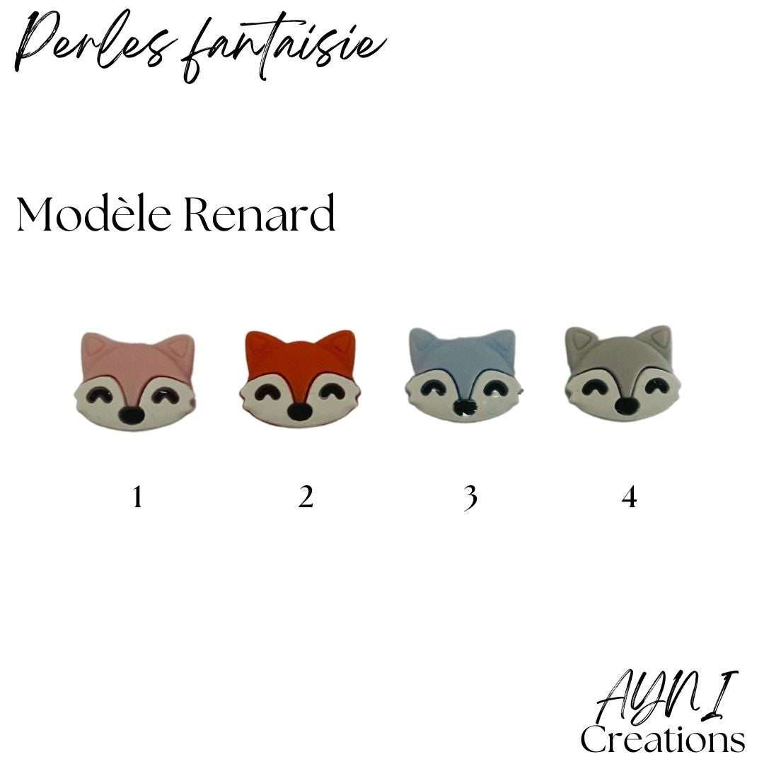 Attache-tétine personnalisée en silicone, modèle RENARD BLEU