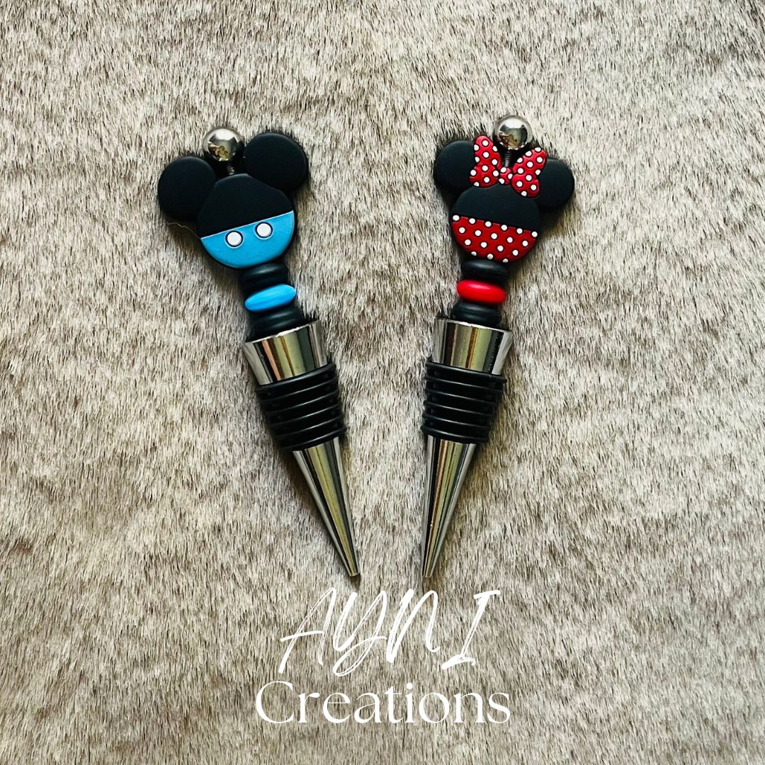 Bouchon de bouteilles MINNIE / MICKEY, personnalisés en perles silicone