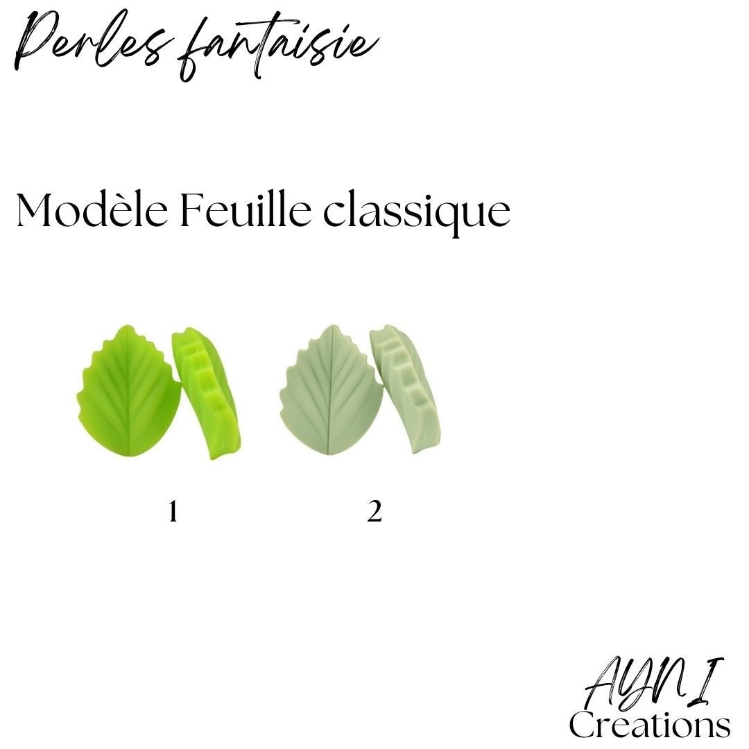 Attache-tétine personnalisée en silicone, modèle FEUILLE