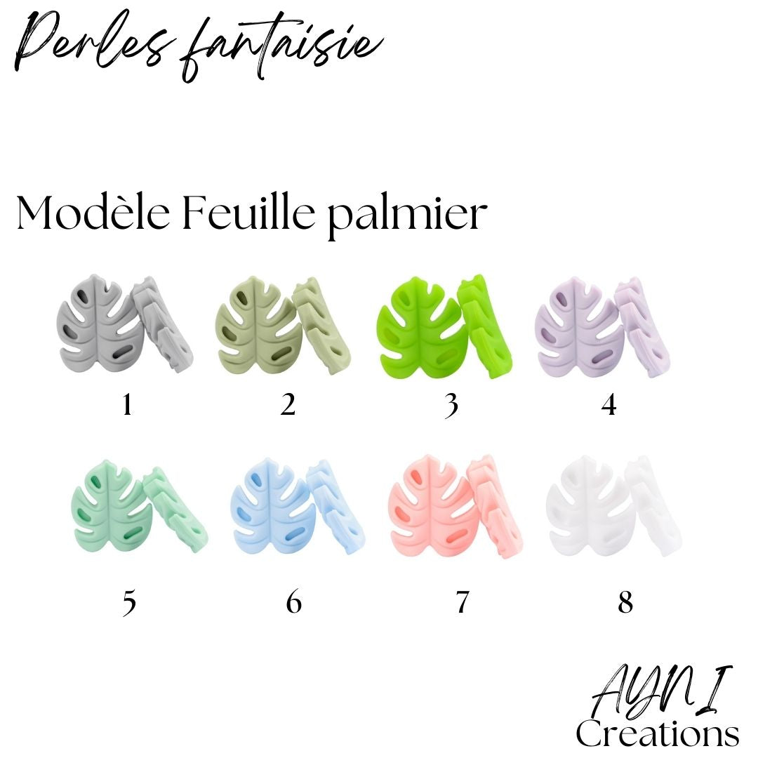 Attache-tétine personnalisée en silicone, modèle FEUILLE