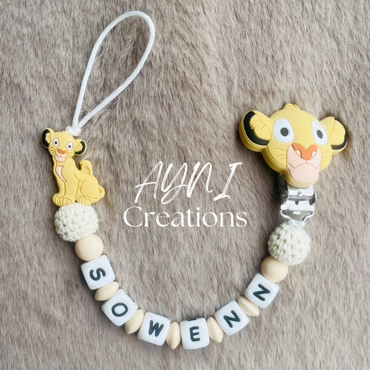 Attache-tétine personnalisée en silicone, modèle ROI LION BEIGE