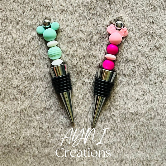 Bouchon de bouteilles MINI MINNIE / MINI MICKEY, personnalisés en perles silicone