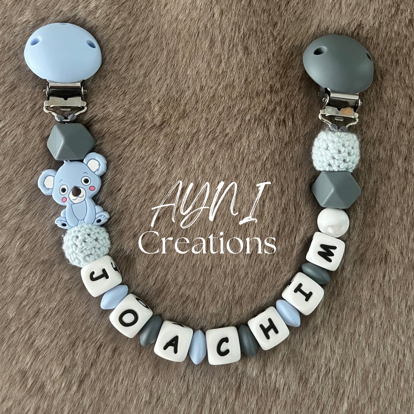 Attache-doudou personnalisée en silicone avec perle au choix, modèle KOALA