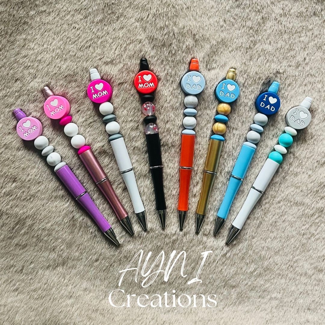Stylo MAMAN / MOM et PAPA / DAD - Personnalisable en perles silicone