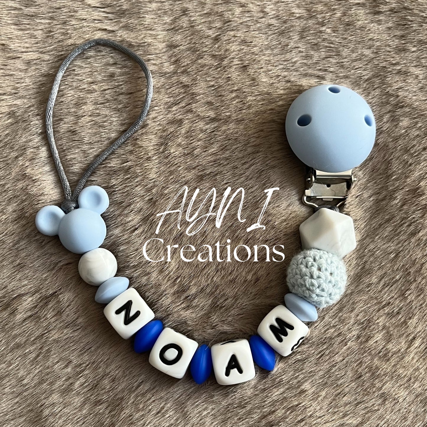 Attache-tétine personnalisée en silicone, modèle MINI MICKEY BLEU
