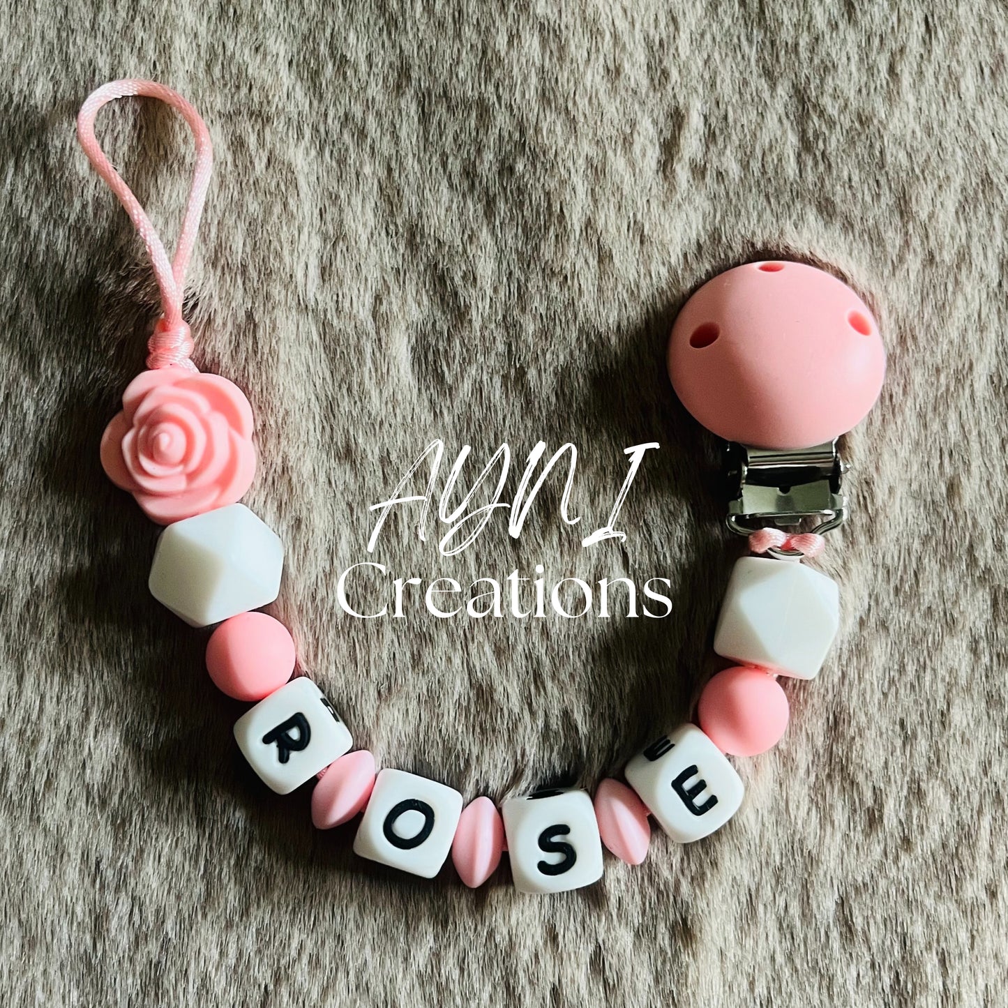 Attache-tétine personnalisée en silicone, modèle ROSE