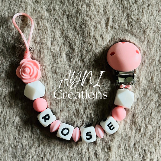 Attache-tétine personnalisée en silicone, modèle ROSE