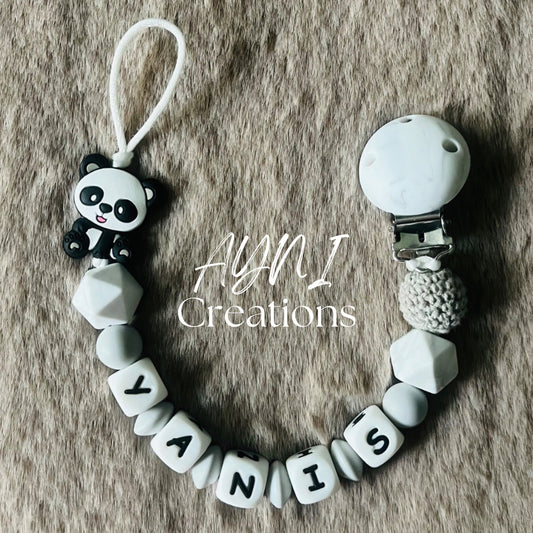 Attache-tétine personnalisée en silicone, modèle PANDA