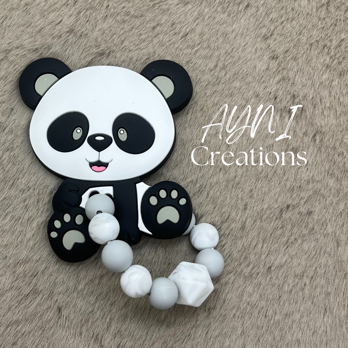 Anneau de dentition personnalisé en silicone, modèle PANDA rose ou gris