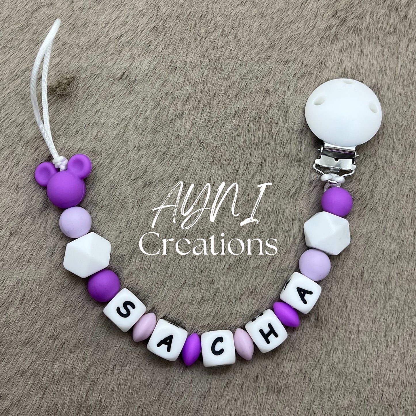 Attache-tétine personnalisée en silicone, modèle MINI MICKEY VIOLET