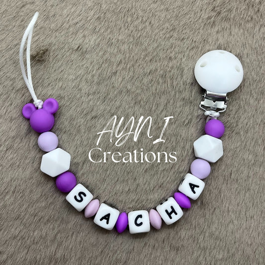 Attache-tétine personnalisée en silicone, modèle MINI MICKEY VIOLET