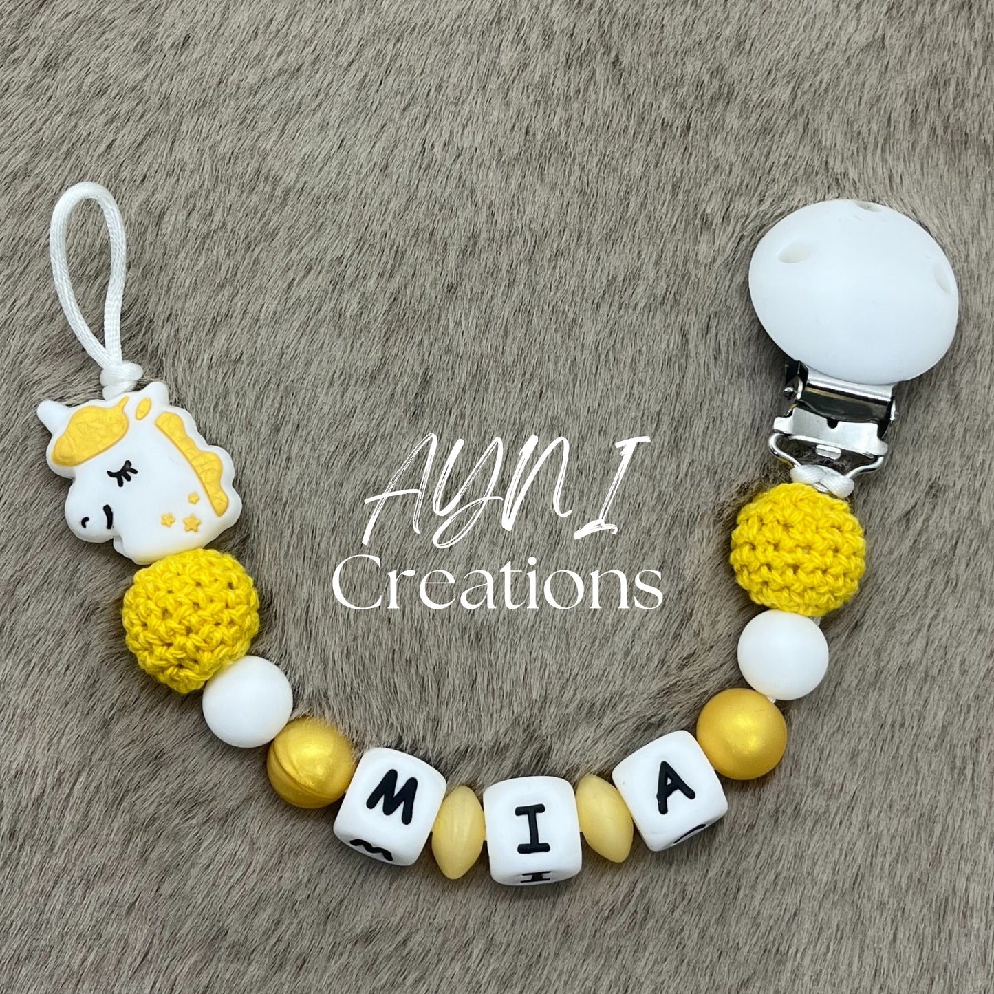 Attache-tétine personnalisée en silicone, modèle LICORNE OR