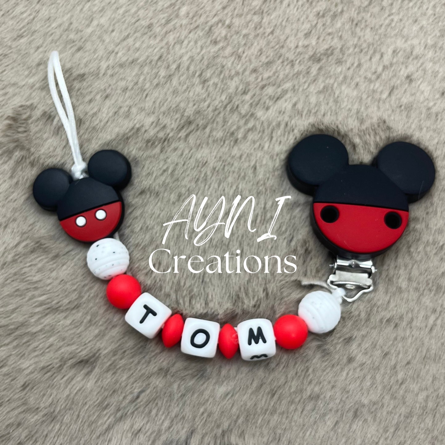 Attache-tétine personnalisée en silicone, modèle MICKEY ROUGE